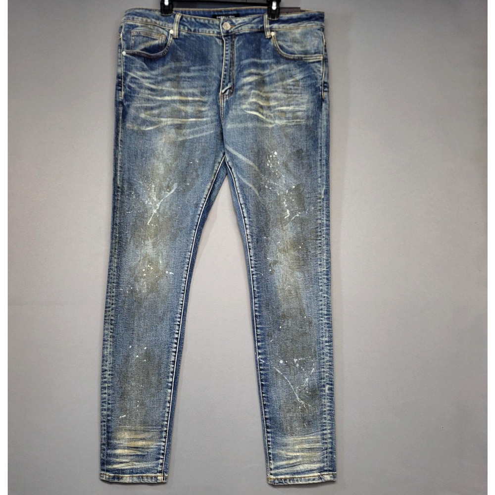 Embellish‎ Jeans Mens 40 Blue Splatter Distressed Stretch Chore Grunge Thrashed